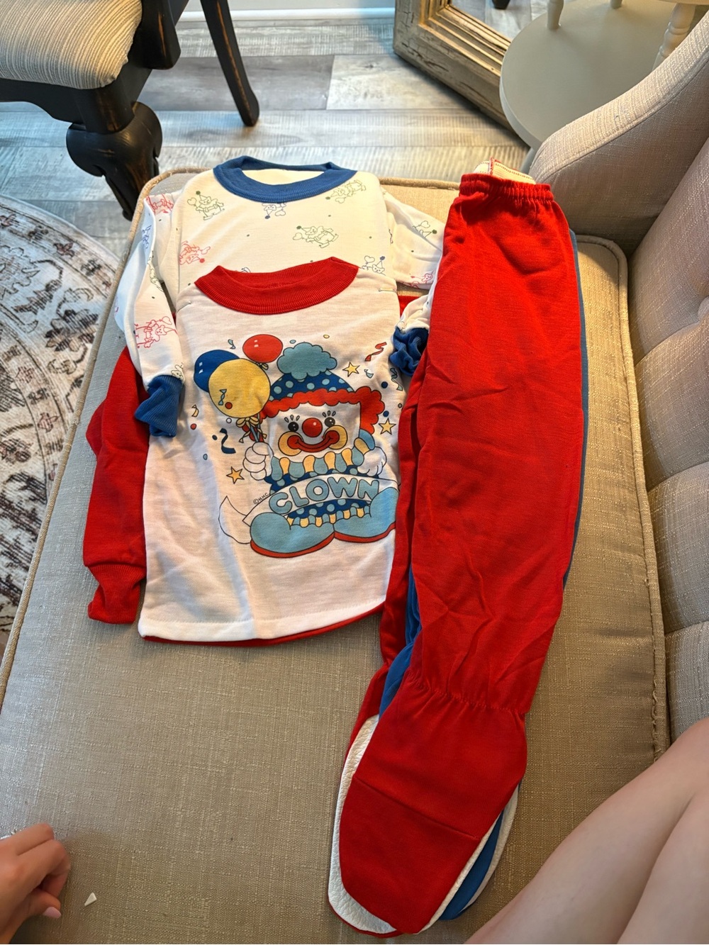 Kids Red Clown Graphic Pajama Set with Blue Accents
